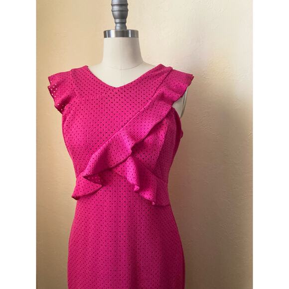 Guess Women's Mini Dress Size 8 Hot Pink Ruffle Accent Bodycon - Picture 6 of 6